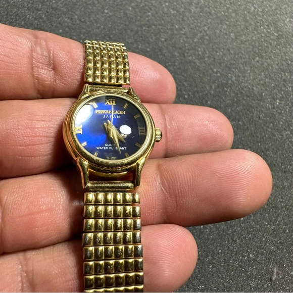 Swanson Miyota Ladies Quartz Watch Gold Tone Blue Dial Working New Battery WR - Picture 4 of 11